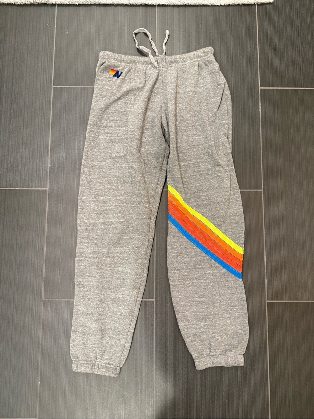 Aviator Nation Grey Sweatpants with Rainbow Side Stripe
